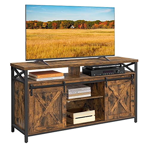 VASAGLE TV Stand for 65 Inch TV, Entertainment Center, TV Table and Console, TV Cabinet with Adjustable Shelves, Industrial Design, Rustic Brown and Black ULTV071B01