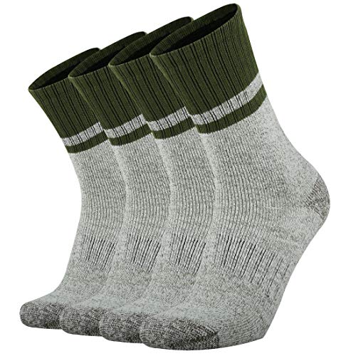 Ortis Merino Wool Cushion Crew Socks for Men Outdoor Hiking Hike Moisture Wicking Heavyweight Thick Warm Steel Toe Work Boots(Green XL)