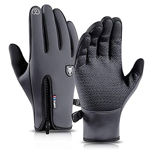 sxxkuxuan Winter Warm Gloves Men Women Cycling Wkiing Windproof and Waterproof Pu Leather Touchscreen Cold Weather Driving Gloves(Gray-XL)
