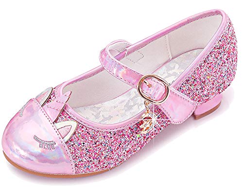 Furdeour Pink Girls Unicorn Dress Up Shoes Size 7 2 Yr Prom Sequins Toddler Princess Birthday Party 2T Toddler Glitter Shoes Medium High Heels for Girls 2 Year Old Cute (2702Uni-Pink 7)