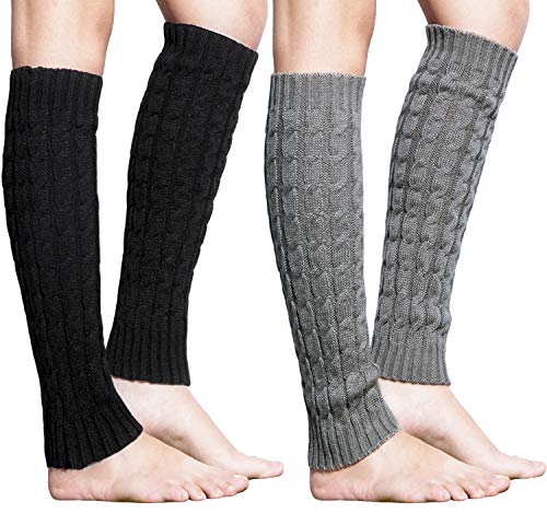 2 Pairs Women Knit Leg Warmers Winter Warm Long Boot Socks,B1(Black+Dark Gray)