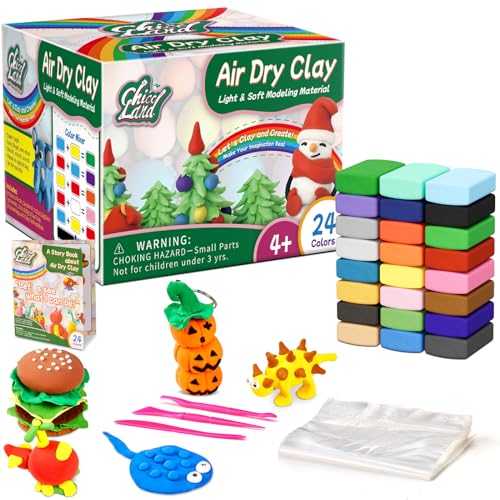 Chico Land Clay Kit - 24 Colors Air Dry Clay, Gift for Boys & Girls Age 4+ Year Old, DIY Model Modeling Clay kit for Kids, with Sculpting Tools, Decoration Accessories, Kids Art Crafts