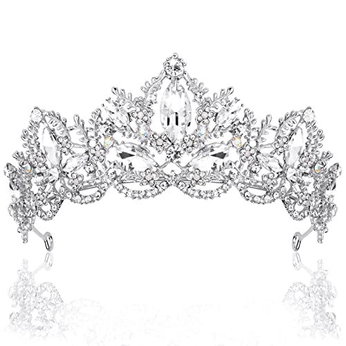 Exacoo Silver Tiara Wedding Tiaras and Crowns for Women Rhinestone Queen Tiara for Women Princess Crown Birthday Tiara Headbands for Wedding Prom Bridal Party Halloween Costume Christmas Gifts