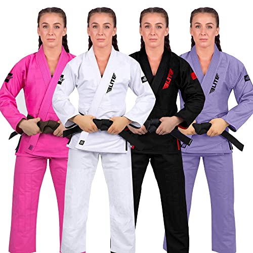 Elite Sports Ultra-Light Women's BJJ GI - IBJJF Jiu-Jitsu GI for Girls and women (See Special Sizing Guide) (Black, 2)