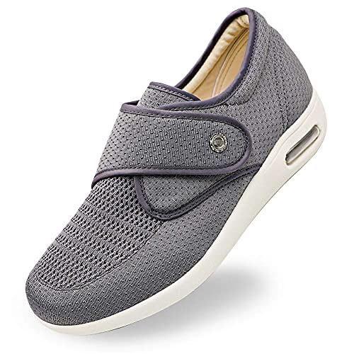 Orthoshoes Women's Diabetic Elderly Shoes Mesh Breathable Walking Sneakers Lightweight Adjustable Easy On and Off Strap Summer Slippers for Swollen Feet, Edema, Foot Pain, Bunions, Grey, 8.5