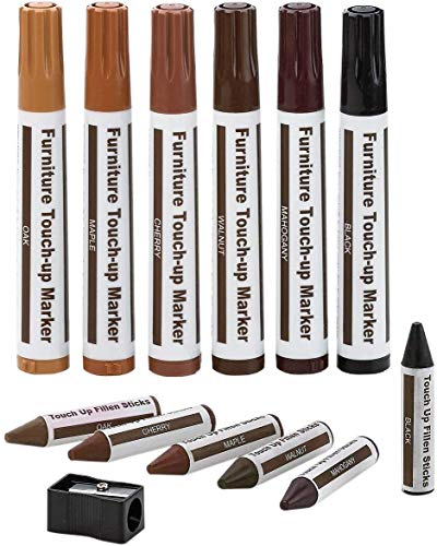 DAIXISM Furniture Repair Kit Wood Markers - Set of 13 - Markers and Wax Sticks with Sharpener Kit, for Stains, Scratches, Wood Floors, Tables, Desks, Carpenters, Bedposts, Touch Ups, and Cover Ups