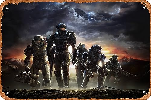 Halo Reach Key Art Poster Iron Painting Wall Poster Metal Vintage Band Tin Signs Retro Garage Plaque Decorative Living Room Garden Bedroom Office Hotel Cafe Bar, 8 x 12 Inch