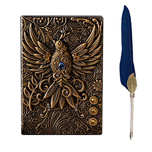 Phoenix Journal,3D Embossed Notebook,Travel Diary Book, journals for writing women,A5 Lined Journal,200 Pages,With Vintage Feather Pen,Gift For Writers And Travelers, Men Or Women…