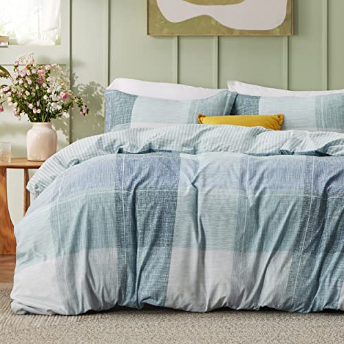 Bedsure Duvet Cover King Size - Reversible Buffalo Plaid Duvet Cover Set with Zipper Closure, Blue Bedding Set, 3 Pieces, 1 Duvet Cover 104'x90' with 8 Corner Ties and 2 Pillow Shams 20'x36'