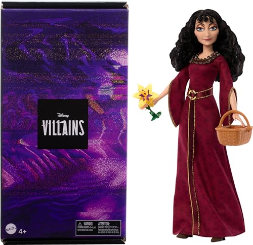 Disney Villains Mother Gothel Fashion Doll with Removable Outfit and Basket & Flower Accessories, Inspired by Disney Movie Tangled, Posable