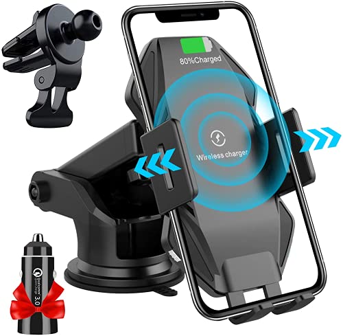Wireless Car Charger Mount, Flashda 15w Fast Auto Clamping Wireless Charging Car Mount, Dashboard/Air Vent Phone Car Holder Charger for iPhone iPhone 14/14 Max/14 Pro Max, Samsung Galaxy S20/S10+, etc