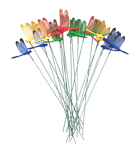 yueton 20pcs Garden Yard Planter Colorful Whimsical Dragonfly Lawn Stakes Garden Ornaments & Patio Decoration