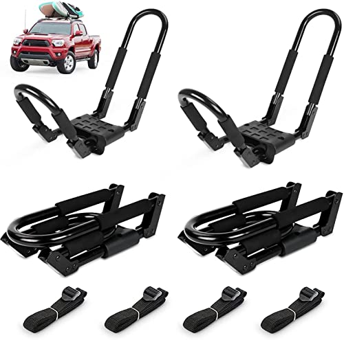 Ediors Kayak Roof Rack 2 Pairs, 4pcs Folding Car Roof Racks for Kayak, Canoe, Paddle Boards, Skiboard, Surfboard, Foldable Kayak Roof Carrier for Car, SUV, Truck