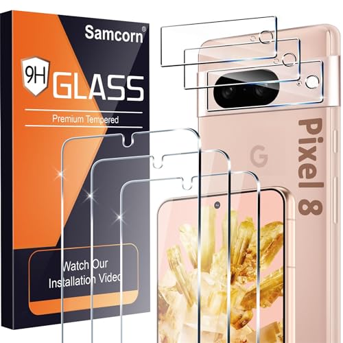 [3+3 Pack] for Google Pixel 8 Screen Protector, 9H Tempered Glass, Ultrasonic Fingerprint Unlock, Case Friendly HD Clear for Google Pixel 8 Tempered Glass Screen Protector 5G
