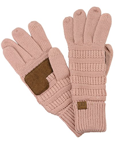 C.C Unisex Cable Knit Winter Warm Anti-Slip Touchscreen Texting Gloves, Rose