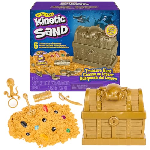 Kinetic Sand, Amazon Exclusive Treasure Hunt Playset with 14 Surprise Reveals and 1.62lbs Rare Shimmer Gold Play Sand, Sensory Toys for Kids Ages 3 and up
