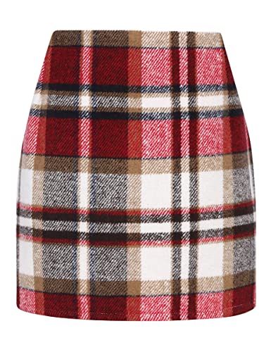 Christmas Dresses for Women 2023 Fashion Christmas Skirt for Womens Gifts for Christmas Outfits Clothes Mini Plaid Red Skirt, Wine, XL