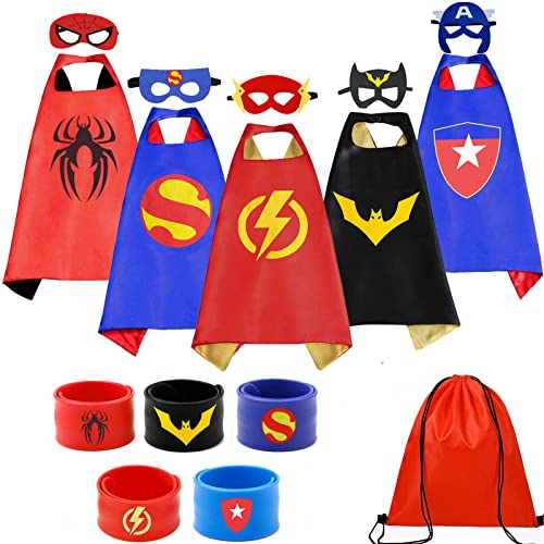 KARAZZO Superhero Capes Set and Wristbands Kids Costumes Halloween Christmas Cosplay Dress Up Gift for Boys (5-PACK CAPES SET)