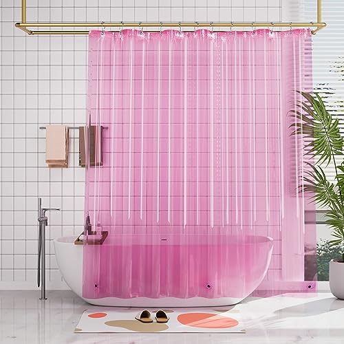AmazerBath Shower Curtain Liner, 72x72 Clear Hot Pink Shower Curtain Liner, Lightweight Plastic Shower Curtain Liner, Cute Waterproof Shower Liner for Bathroom with 3 Magnets & 12 Grommet Holes