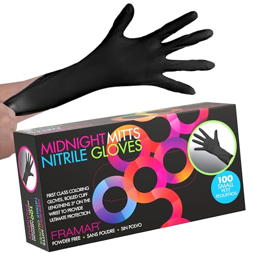 FRAMAR Powder Free Nitrile Gloves – 12 INCH Black Disposable Gloves Latex Free, Non Latex Gloves, Hair Dye Gloves, Tattoo Gloves, Mechanics Gloves, Small Nitrile Gloves, Disposable Gloves Small