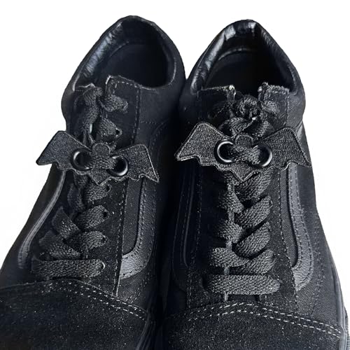 1 Pair Espilane Handmade Halloween Shoe Lace Charms (Bat Design), Shoelace Gothic Decorations for Adults, Teens (Black)