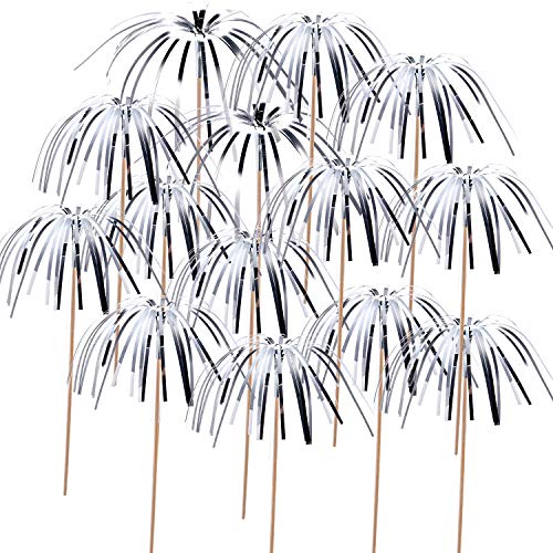 100 Pieces Firework Cupcake Toppers Graduation Foil Frill Toothpicks Holiday Cake Decorations 9 Inch Shape Food Picks for Halloween Party Favors Supplies (Silver)
