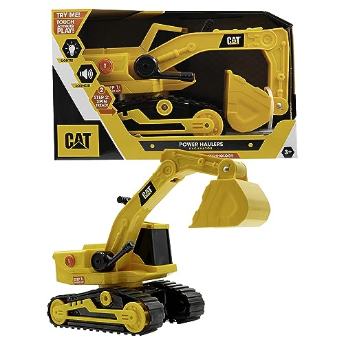 CatToysOfficial, CAT Construction 11.5' Power Haulers Excavator, Realistic Lights & Sounds, Motion Drive Technology, Working Features, and Interactive Play for Ages 3+ , Yellow