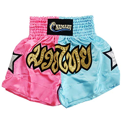 NAMAZU Muay Thai Shorts for Men and Women, High Grade MMA Gym Boxing Kickboxing Shorts Workout Training Grappling Martial Arts Fight Shorts Clothing, 3-PowderBlue, L- FIT Waist 28'-30'