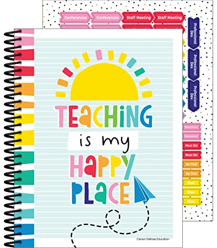Carson Dellosa Happy Place Teacher Lesson Planner With Stickers, 8' x 11' Undated for Classroom Organization and Boho Rainbow Décor