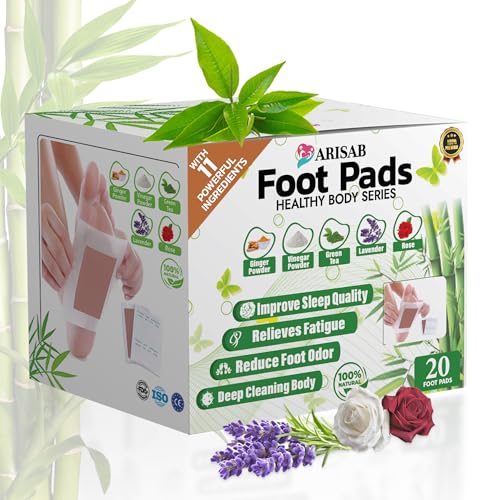 Foot Pads - 11 Natural Ingredients: Bamboo, Ginger and Tourmaline for Best Combination to Boost Energy & Results - Foot and Body Care - Apply Sleep and Feel Better - 20 Patches