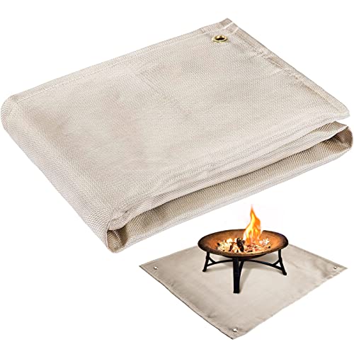 Fire Pit Mat - 39''× 39'' Fireproof Stove Grill Mats Blanket for Wood Deck Insulation, Camping BBQ Temperature Resistant Rugs Accessories for Outside Indoor Lawn Protection - Camel
