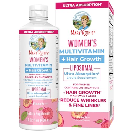 MaryRuth Organics Women's Multivitamin + Lustriva Hair Growth Liposomal, Biotin 10000mcg, Clinically Tested for Thicker Hair, Wrinkles, Fine Lines, with Ashwagandha & Maca Root, Ages 18+, 15.22 Fl Oz