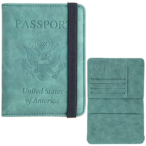 RFID Passport Holder Cover Travel Passport Wallet, Passport and Vaccine Card Holder Combo, Leather Card Case Document Organizer for Men and Women