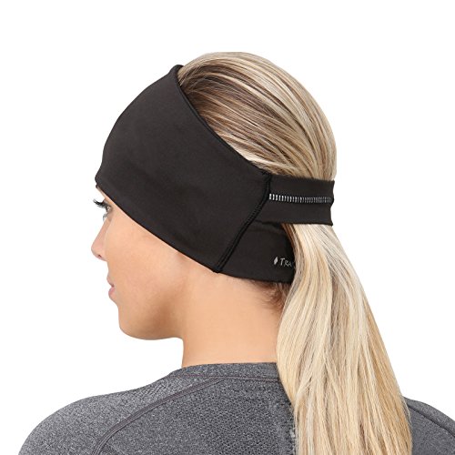 TrailHeads Ponytail Headband - Adrenaline Series | Women’s Running Headband with Reflective Accents - Black