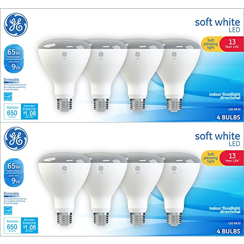 GE LED BR30 Indoor Floodlight Bulb (8 Pack) - Energy Star Certified, Soft White, 10W
