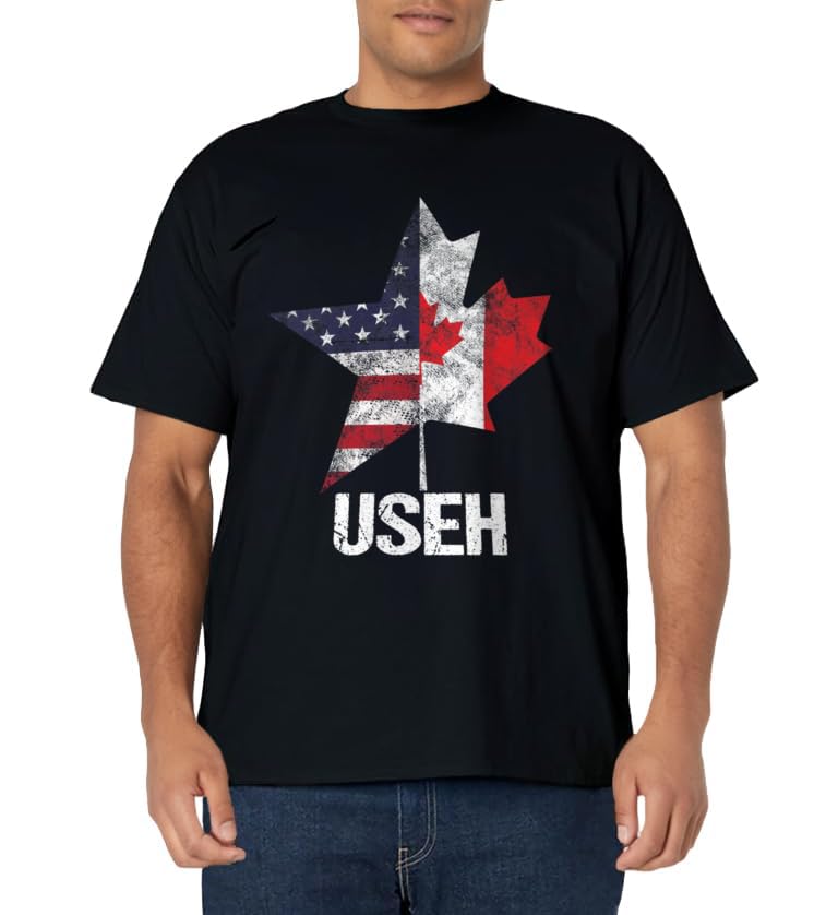 Half Canadian American USEH Canada USA Flag United States T-Shirt