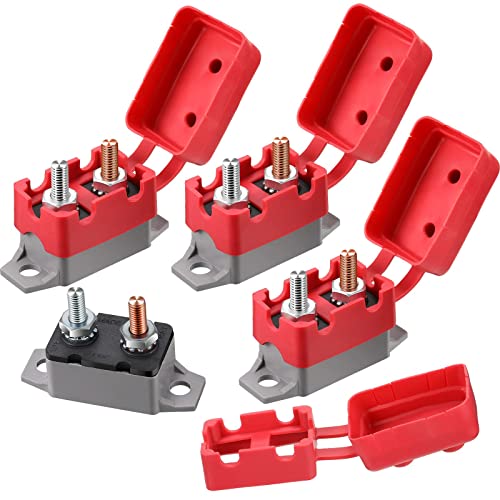 4 Pieces DC 12V - 24V Automatic Reset Circuit Breaker Circuit Breaker with Cover Stud Bolt for Automotive and More (50 Amp)