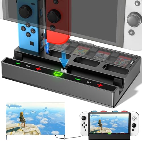 Switch Dock with Switch Controller Charger, 4K HDMI Switch Docking Station for TV Compatible with Nintendo Switch/Switch OLED, Switch Portable Dock & Switch Base Station with 5 Game Slots, USB3.0 Port