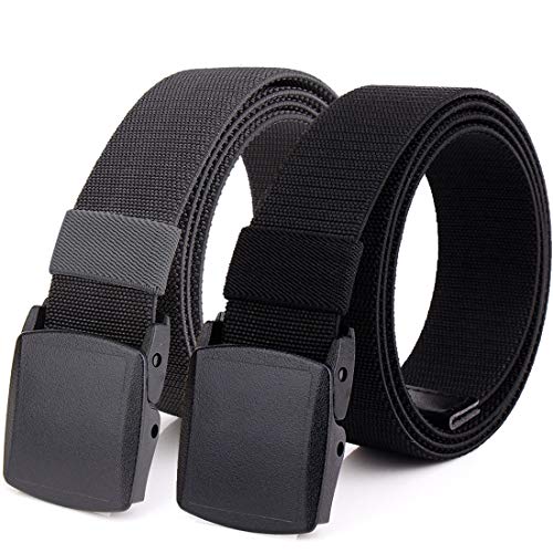 HOANAN 2-Pack Elastic Stretch Belt, Men’s All Size No Metal Nylon Tactical Hiking Belt (Fit up to 42', Blackdarkgrey)