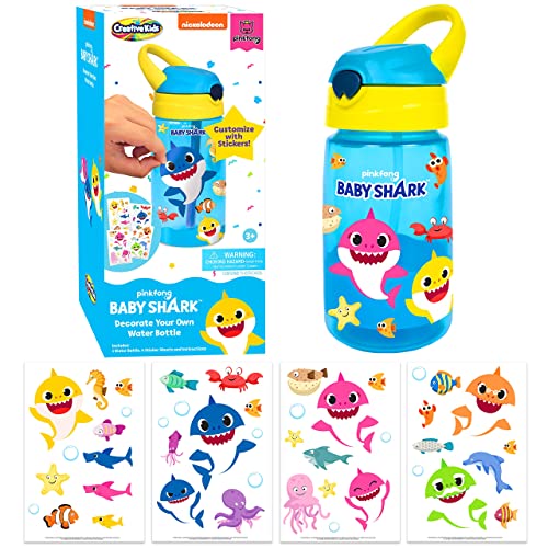 Creative Kids Baby Shark Decorate Your Own Water Bottle BPA Free Toddler Water Bottle with 4 Sheets of Customized Stickers - Easy to Grip Durable Gift for Boys and Girls Age 3+