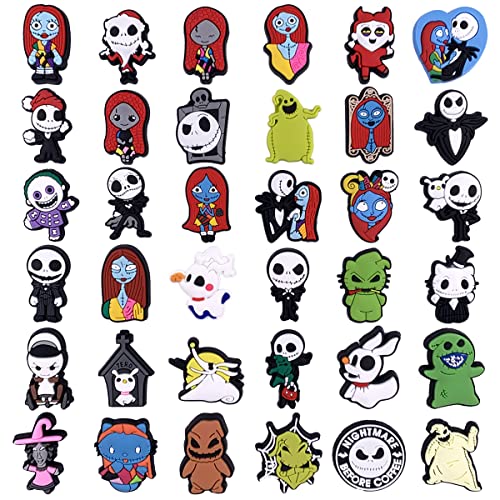 36 PCS Nightmare Before Christmas Croc Charms for Girls Croc Charms Nightmare Before Christmas Horror Croc Charms Jack Skellington Charms Shoe Accessories Croc Pins Shoe Decoration Charm for Women