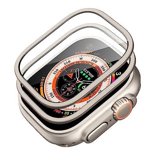 ESR for Apple Watch Ultra 2/Ultra Screen Protector 49mm (2023/2022), Military Grade Protection, 2 Pack Tempered Glass Protector with Stainless-Steel Frame, Keep Original, Armorite Series, Titanium