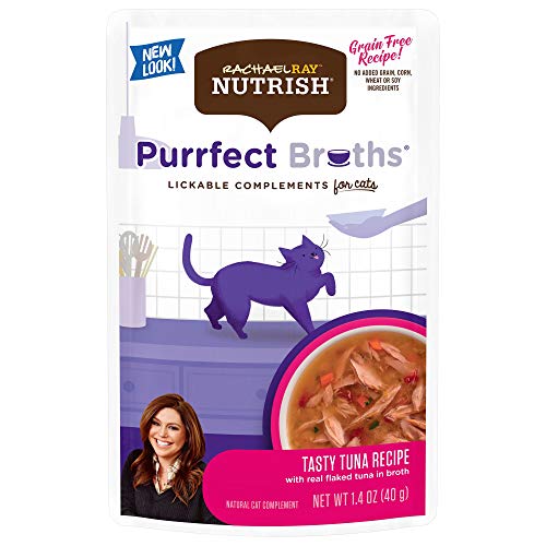 Rachael Ray Nutrish Purrfect Broths Natural Wet Cat Food, Tasty Tuna Recipe with Flaked Tuna & Veggies, 1.4 Ounce Pouch (Pack of 24), Grain Free