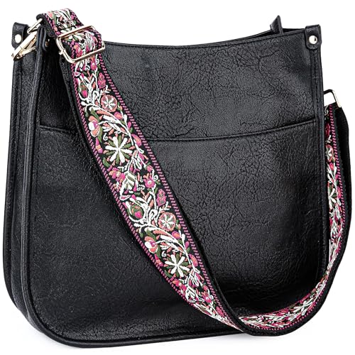 Viva Terry Vegan Leather Crossbody Fashion Shoulder Bag Purse with Adjustable Strap (Black)