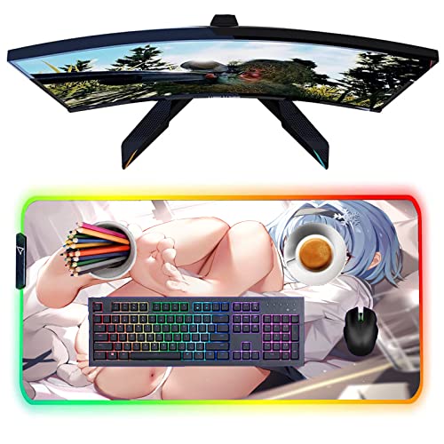 RGB Anime Girl Sexy Butt Breasts Chest Gaming Mouse Pad Playmat Mousepad LED Backlit Luminous Gaming Gamers Rug Laptop Game Mats Keyboard Mat XXL 24 inch x12 inch -A2