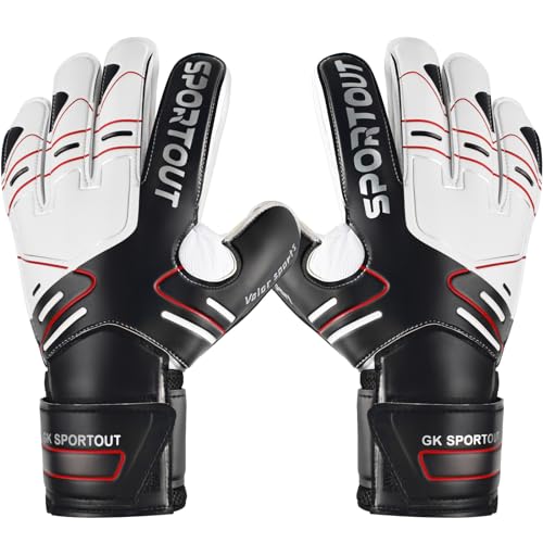 Sportout Youth&Adult Goalie Goalkeeper Gloves,Strong Grip for The Toughest Saves, with Finger Spines to Give Splendid Protection to Prevent Injuries,3 Colors (Black, 8)