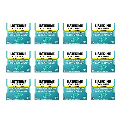 Listerine Cool Mint Pocketpaks Breath Strips Kills Bad Breath Germs, 24-Strip Pack (12 Pack)