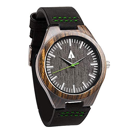 Treehut Wooden Watches for Men, Japanese Quartz Movement, Stylish Exotic Wrist Watch with Adjustable Stainless Steel Buckle, Leather Straps, Watch Made Real Wood, Relojes para Hombre