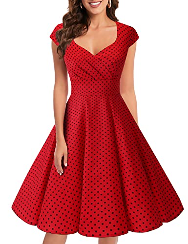 Bbonlinedress Women Short 1950s Retro Vintage Cocktail Party Swing Dresses Red Small Black Dot L
