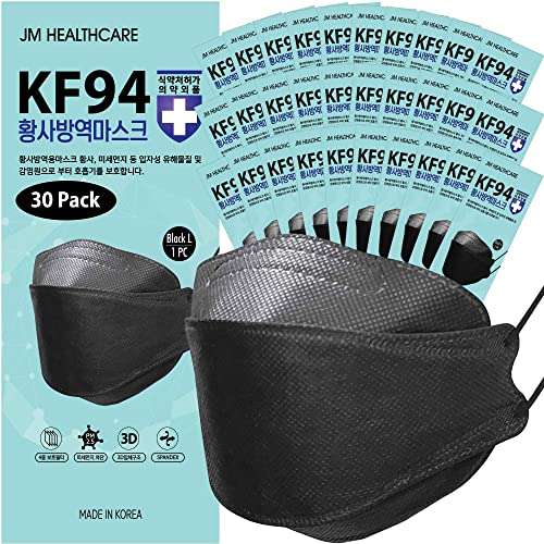 【 30 pcs 】 JM Healthcare Black KF94 Mask Made in Korea, Ergonomic Desige, Tri-Folding Stereoscopic Shape, Individually Packed.